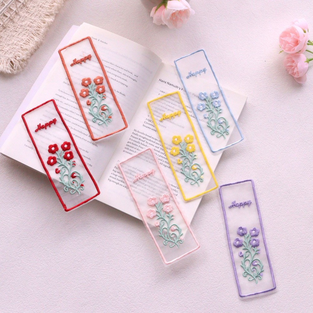 Dried Flower Bookmark - ที่คั่นหนังสือออร์แกนซ่าโปร่งใสแบบสร้างสรรค์ ที่คั่นหนังสือรูปสี่เหลี่ยมผืนผ้าปักลายดอกไม้