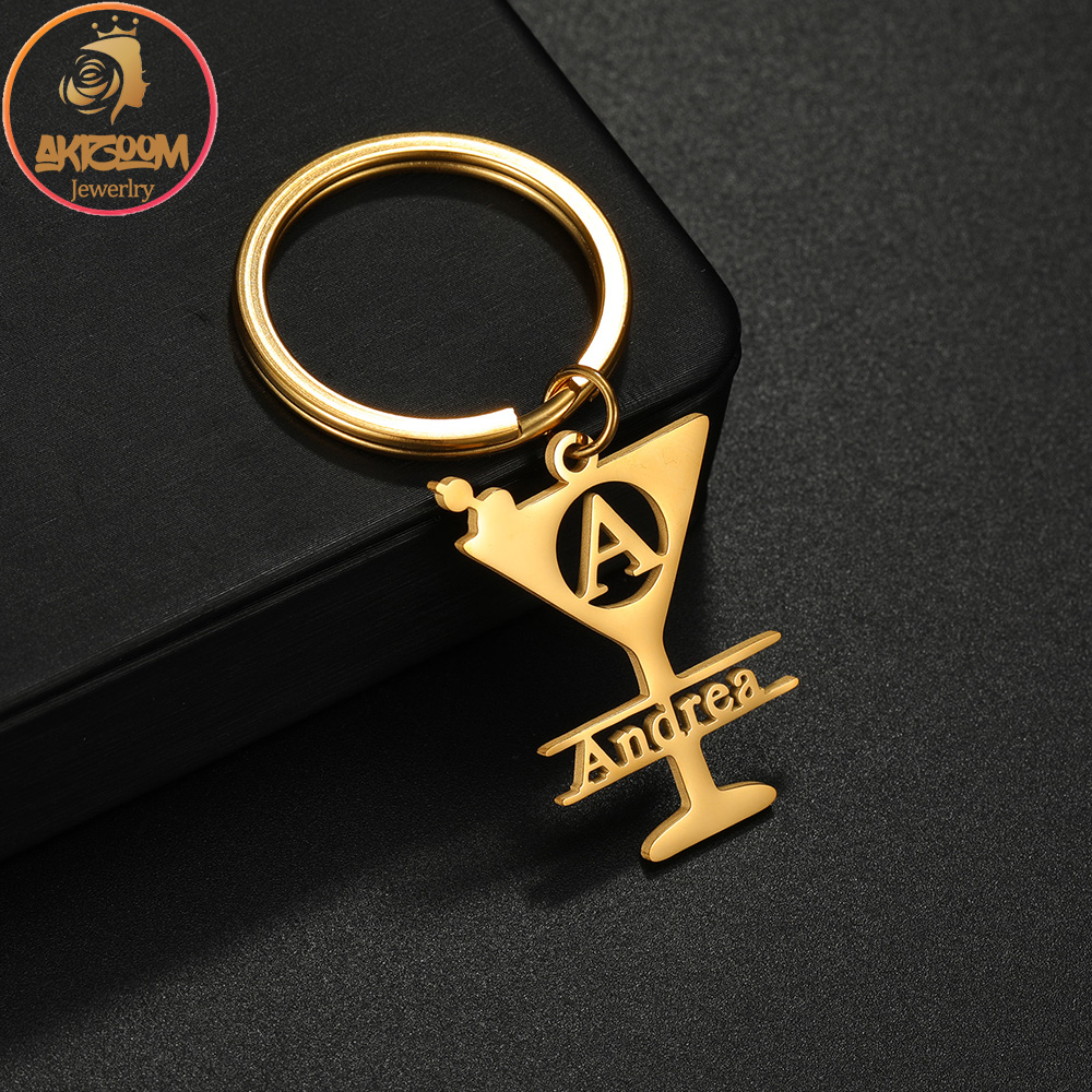Initial Ring Custom - พวงกุญแจสแตนเลสสตีลแบบกำหนดเอง Akizoom พร้อมตัวอักษรขนาดใหญ่ รูปทรงผีเสื้อ วงกลม สำหรับผู้หญิง